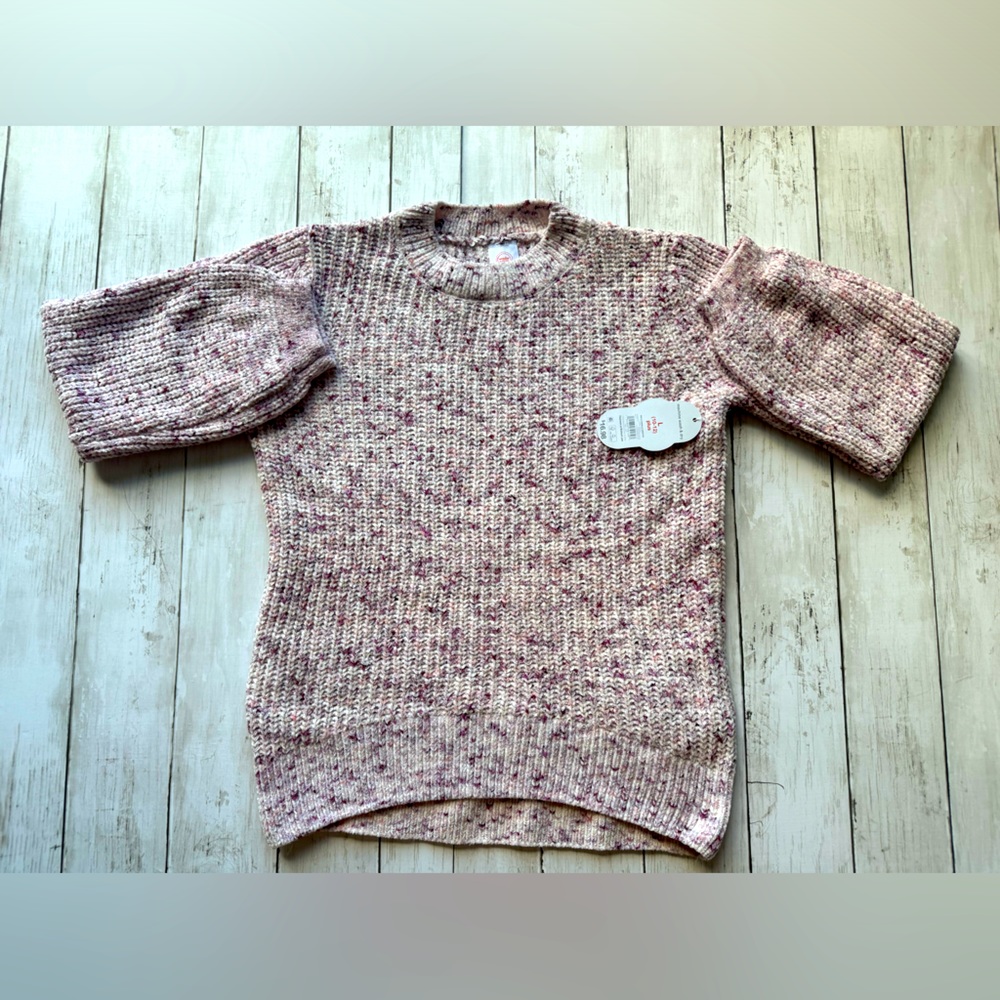 Girls Crew Neck Balloon Sleeve Pink Knit Sweater Pullover Plus Size L 10-12 NEW
